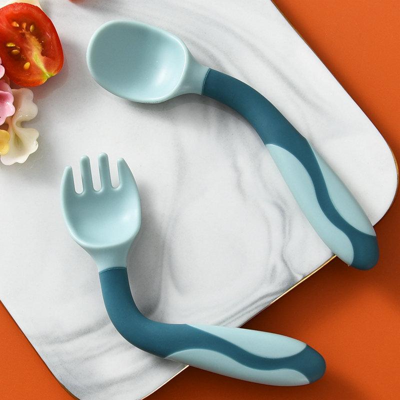 Löffel für Babyutensilien-Set, Hilfsnahrung, Silikonlöffel, Kleinkind, Essen lernen, Training, biegsame, weiche Gabel, Kindergeschirr dunkelblaue von Joom DACH