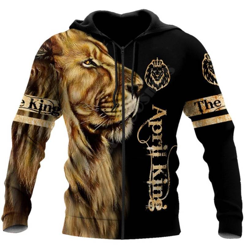 Löwenmuster Paare Herbst Winter Herren Reißverschlussmantel Übergröße Kapuzenpullover Outdoor Reißverschluss Strickjacke Jacke Sportbekleidung Sweatshirt 5XL von Joom DACH