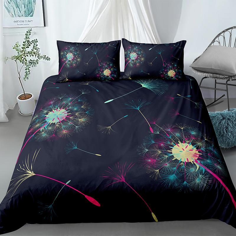 Löwenzahn Bettbezug-Set Frischer und natürlicher Stil Bettwäsche-Set mit Reißverschluss Pflanzenmuster Polyester Bettdeckenbezug für Kinder Teenager EU single(135x200cm) von Joom DACH