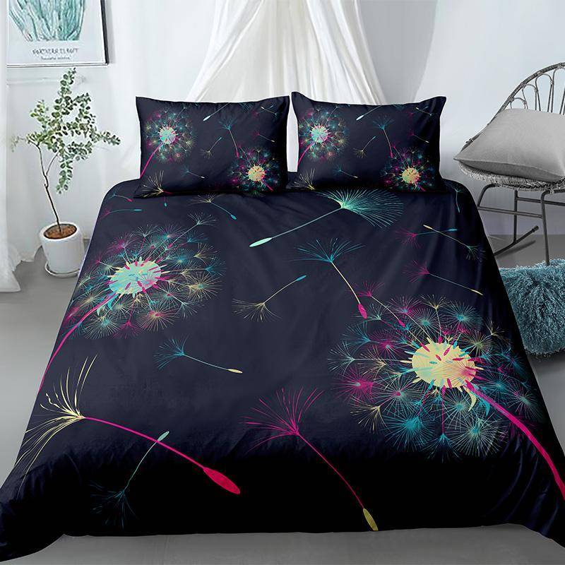 Löwenzahn Bettbezug-Set Frischer und natürlicher Stil Bettwäsche-Set mit Reißverschluss Pflanzenmuster Polyester Bettdeckenbezug für Kinder Teenager EU single(135x200cm) von Joom DACH