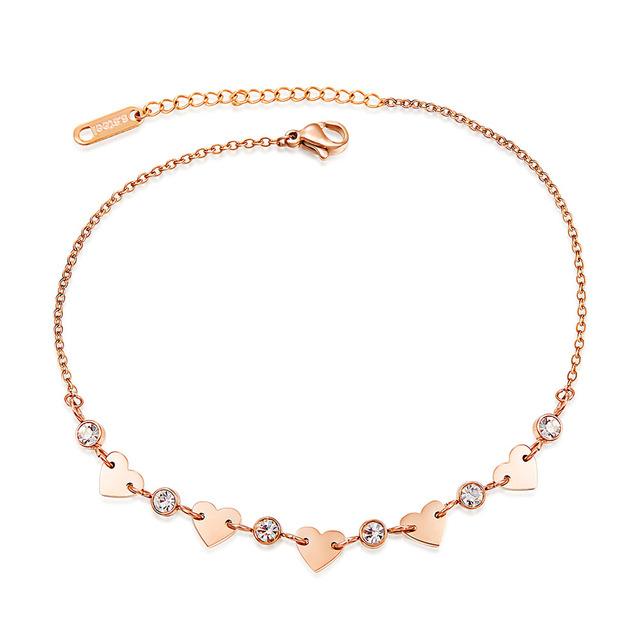 Lokaer Titan Stahl Böhmen Urlaub Strand Kette & Link Fußkettchen Für Frauen Mädchen Trendy Cz Kristall & Herz Charme Fußkettchen A19043 23cm von Joom DACH