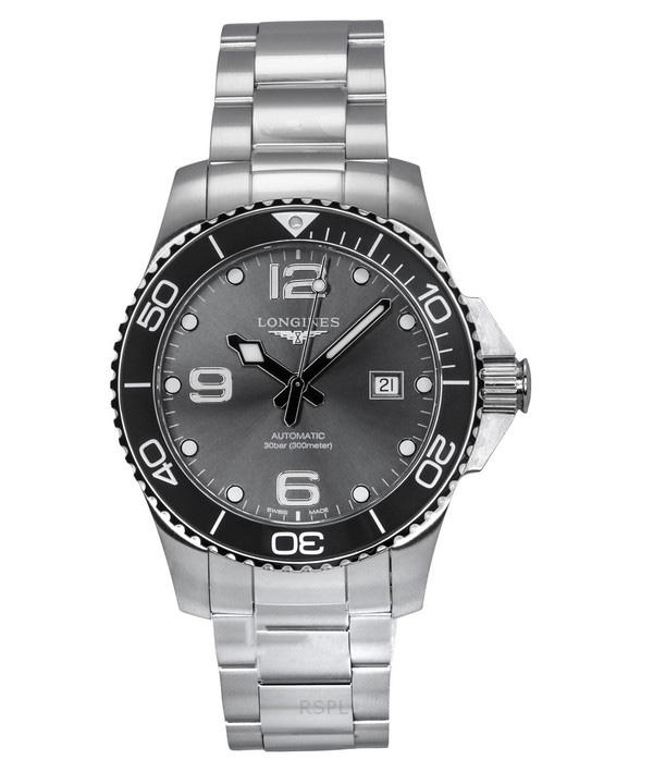 Longines Hydroconquest Edelstahl Sunray graues Zifferblatt automatische Taucheruhr L3.782.4.76.6 300M Herrenuhr grau von Joom DACH