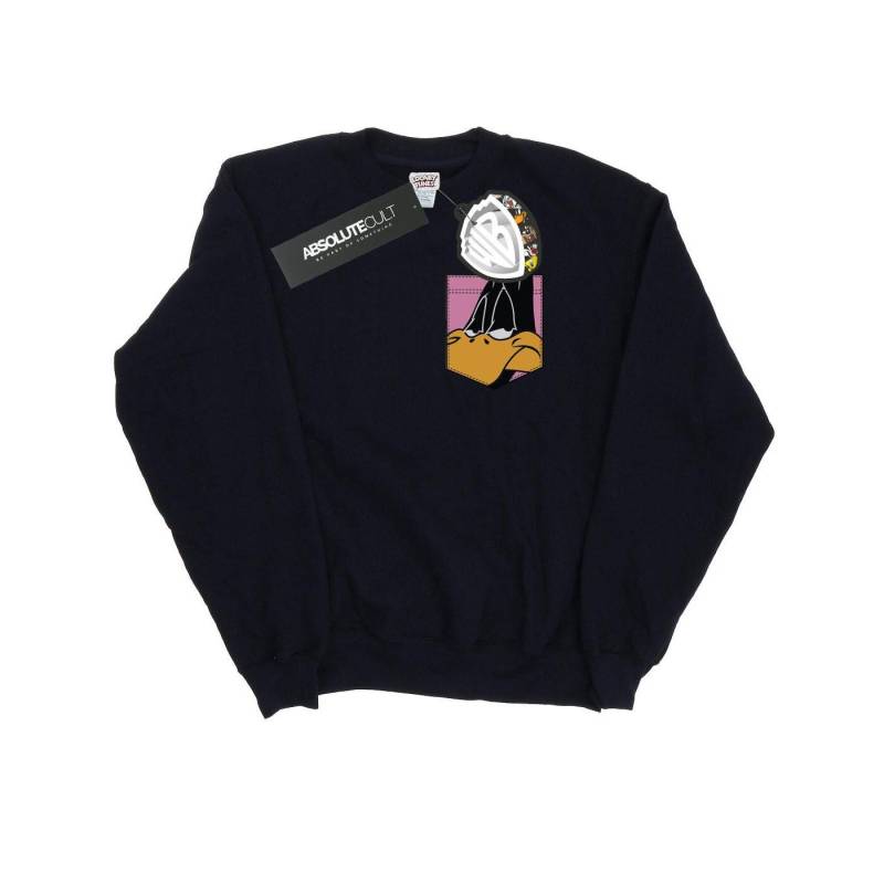 Looney Tunes Damen-Sweatshirt „Daffy Duck Face“ mit künstlichen Taschen XL schwarz von Joom DACH