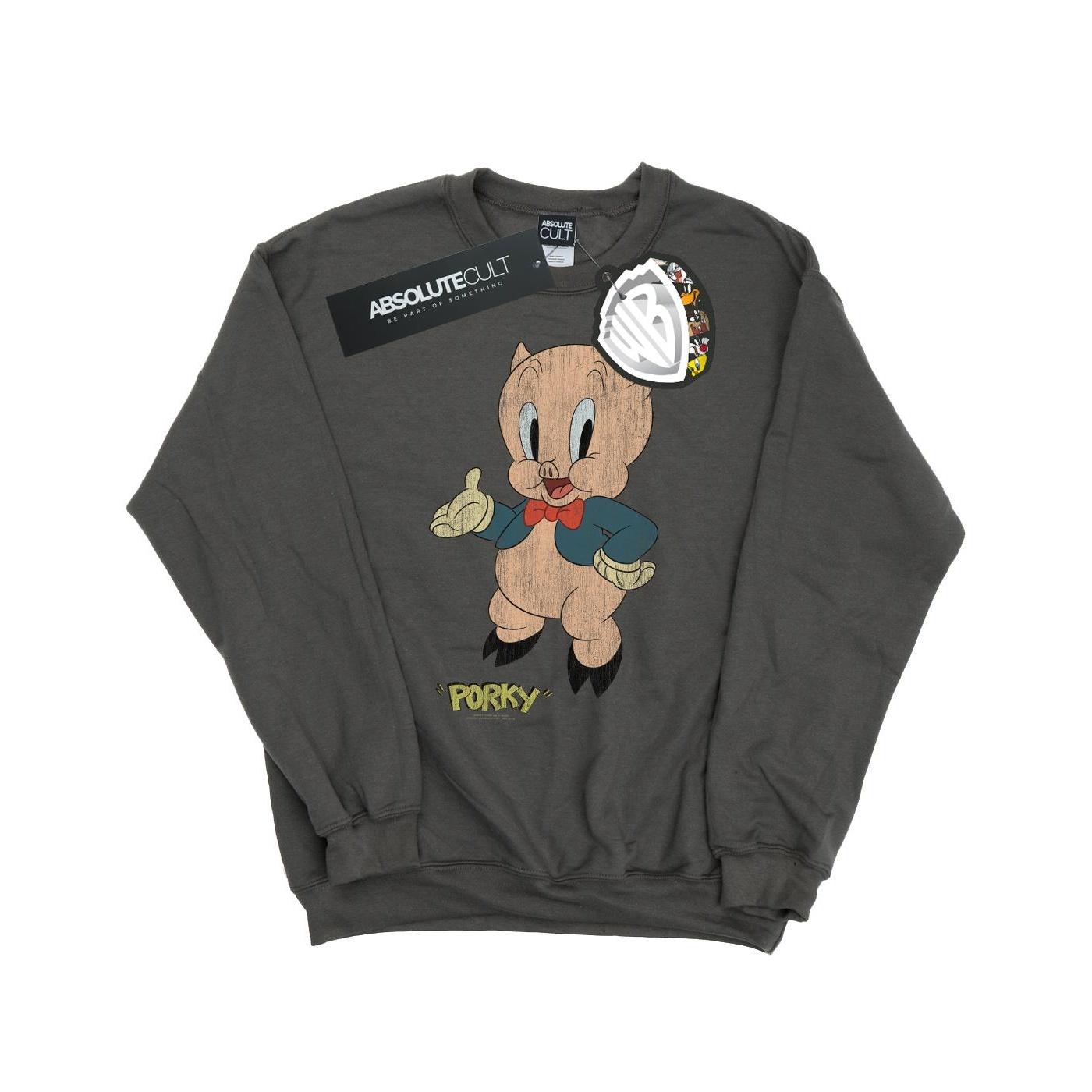 Looney Tunes Herren-Sweatshirt „Porky Pig“ aus Distressed-Baumwolle L kohle von Joom DACH