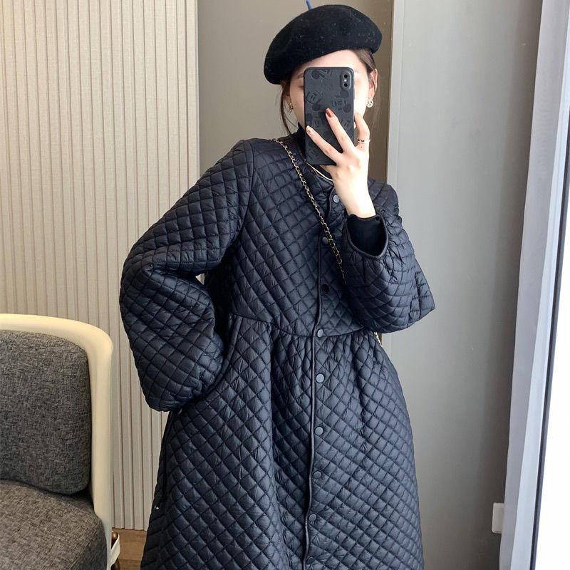 Lockere einreihige Mäntel Argyle Parkas Kleid Gesteppte Baumwolle Schwarzer Parka Mujer Pufferjacke Damen Herbst Winter Kleidung XXXXL von Joom DACH