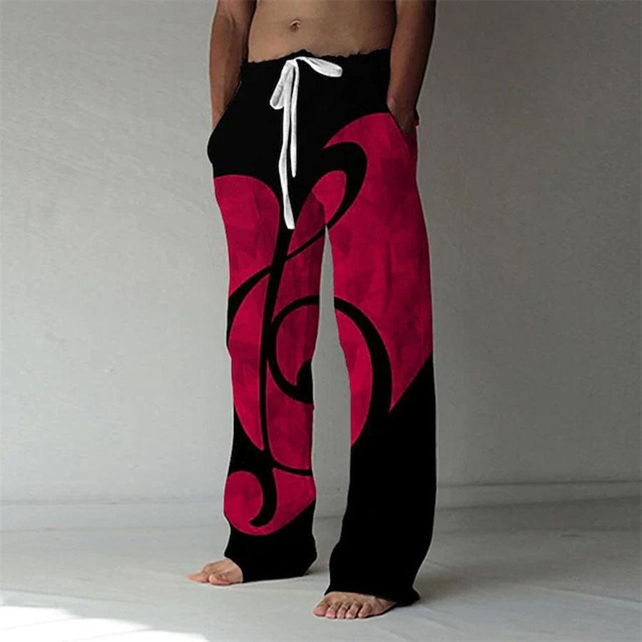 Lose, lässige, einfarbige Hose für Herren, elastische Krawatte, Regenbogen-bedruckte, gerade Hose 2XL rot von Joom DACH