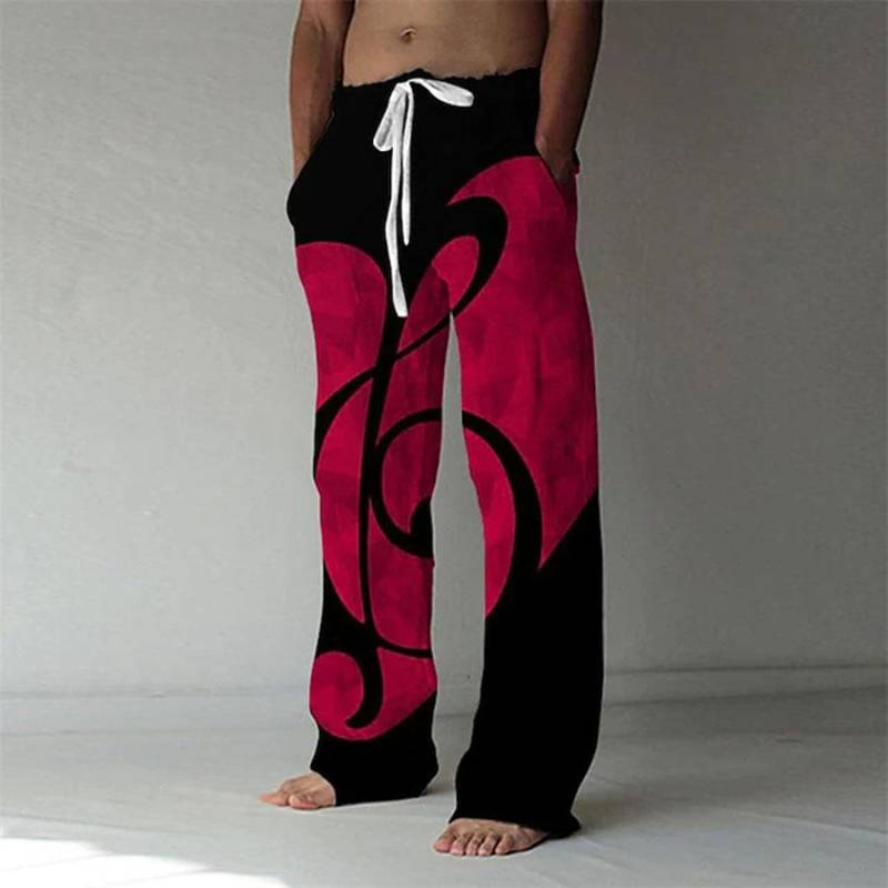 Lose, lässige, einfarbige Hose für Herren, elastische Krawatte, Regenbogen-bedruckte, gerade Hose 2XL rot von Joom DACH