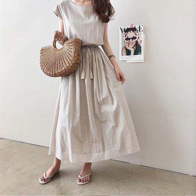 Lose Baumwolle Sommer Kleid Weibliche Abend Vintage Langes Kleid Frauen Kurzarm Casual Strand Frau Kleider 15301 XXL von Joom DACH