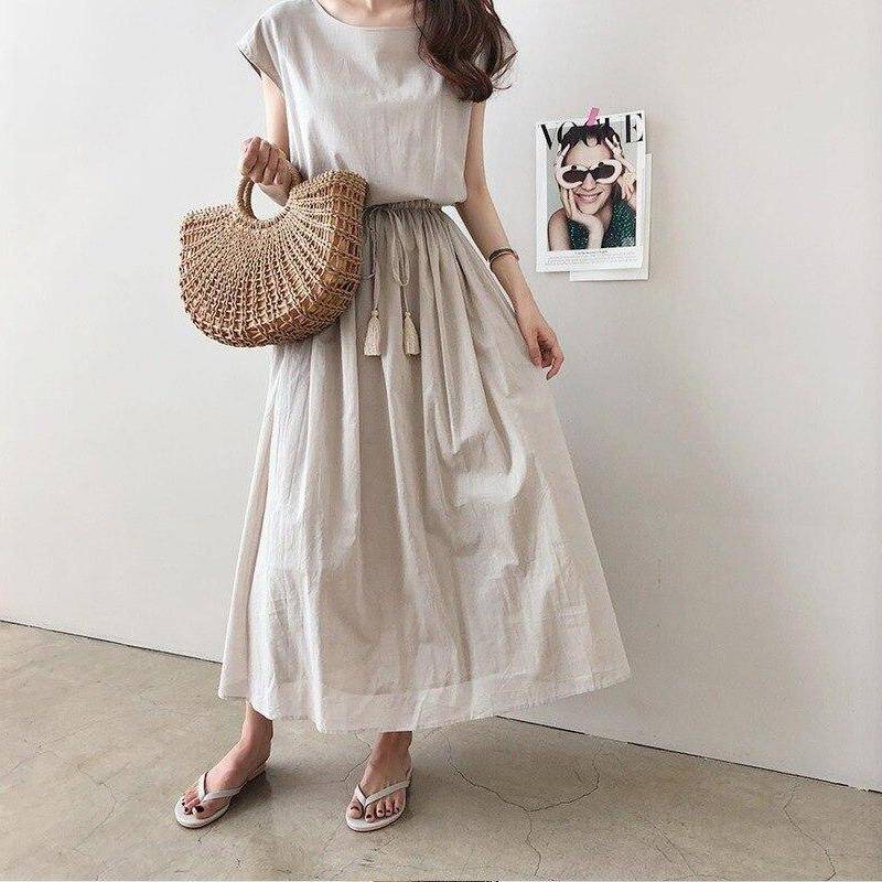 Lose Baumwolle Sommer Kleid Weibliche Abend Vintage Langes Kleid Frauen Kurzarm Casual Strand Frau Kleider 15301 XXL orion-farbe von Joom DACH