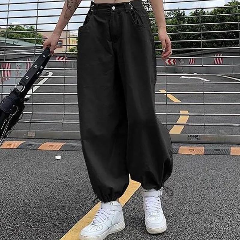 Lose Cargo Hosen Frauen Hip Hop Stil Hosen Hohe Taille Knöchel-Länge Hosen Streetwear Weibliche Overalls L schwarz von Joom DACH
