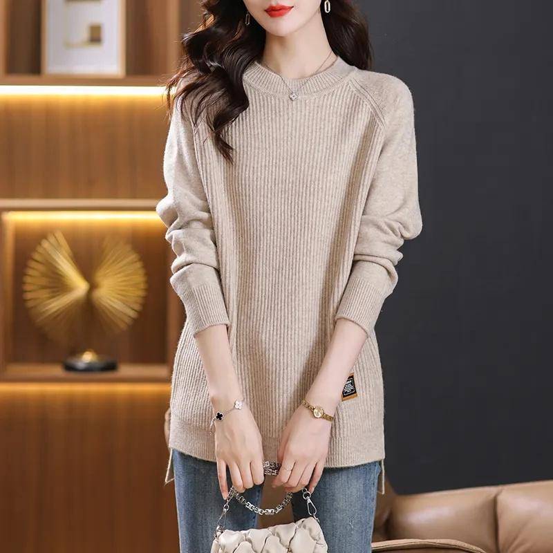 Lose Pullover Pullover frauen Koreanische Große Größe 5XL Herbst/Winter Lange Stil Basis Hemd Top Tide Mode Strickwaren Damen 5XL kamelfarben von Joom DACH