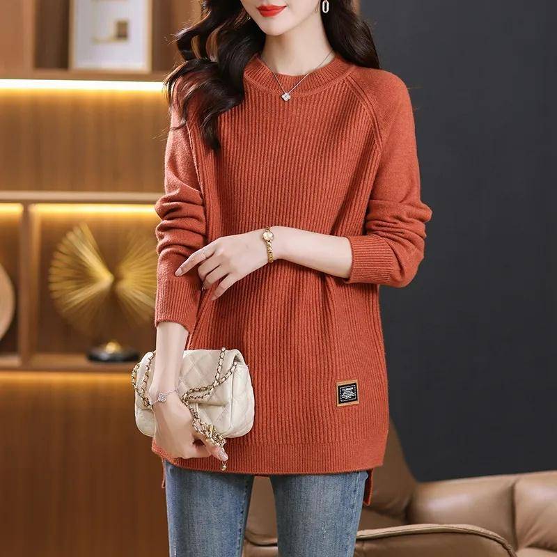 Lose Pullover Pullover frauen Koreanische Große Größe 5XL Herbst/Winter Lange Stil Basis Hemd Top Tide Mode Strickwaren Damen 5XL rostig rot von Joom DACH