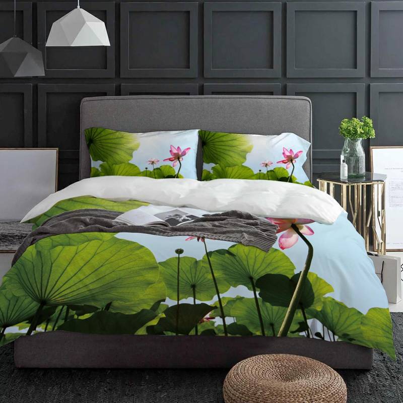 Lotusblatt Blume Bettwäsche Set 3tlg Jungen Mädchen Bettbezug Kissenbezug Kinder Erwachsene Bettdeckenbezug Doppelbett Set Heimtextil EU single(135x200cm) von Joom DACH