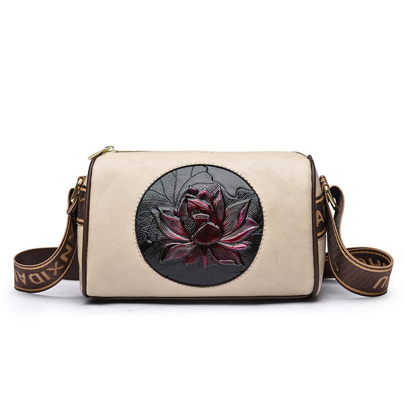 Lotusdruck Damen Umhängetasche: Elegante Herbst/Winter Handytasche im Nationalstil grauweiß von Joom DACH