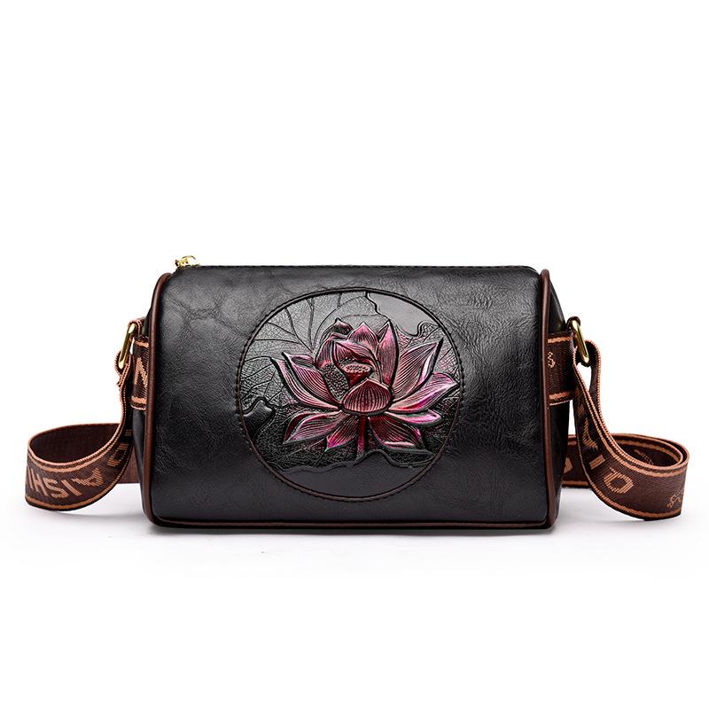 Lotusdruck Damen Umhängetasche: Elegante Herbst/Winter Handytasche im Nationalstil schwarz von Joom DACH