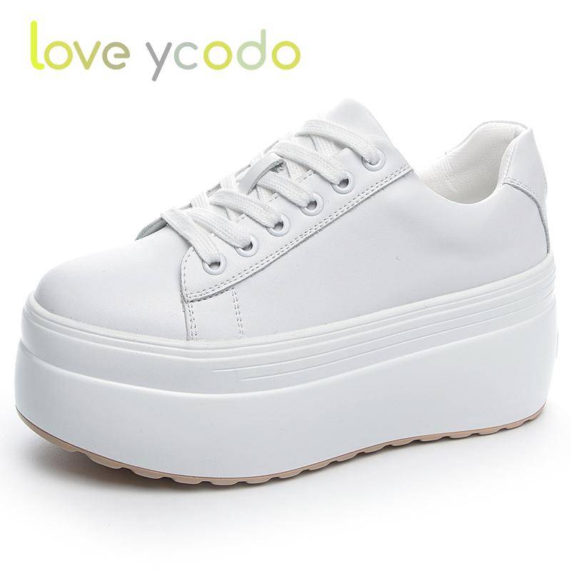 Love Ycodo Damen-Turnschuhe für Frühling und Herbst, Obermaterial aus Rindsleder, superdicke Sohle, modische Freizeit-Sneaker 38 von Joom DACH