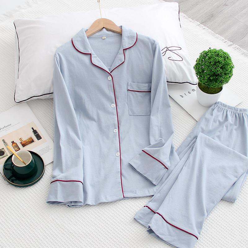 Lover Pyjama Set Frühling Herbst Baumwolljersey Nachtwäsche Frauen Langarm Hosenanzüge Pyjama Pour Femme Solid Loose Home Wear M von Joom DACH