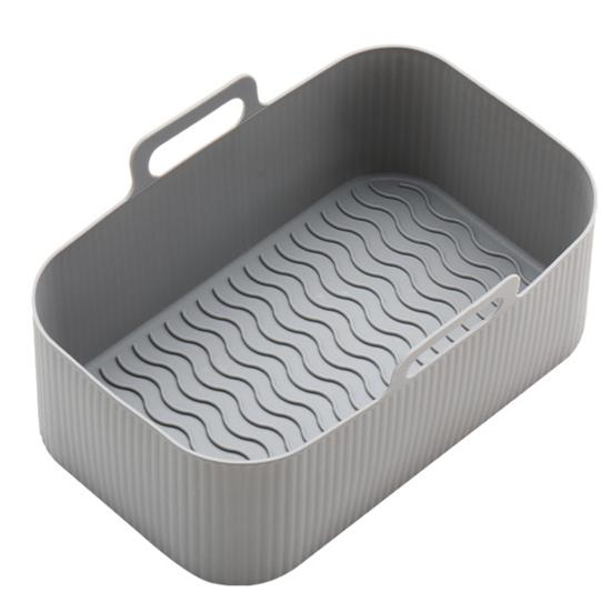 Luftfritteusen-Pfanne, praktisch, gute Robustheit, wiederverwendbar, Luftfritteusen-Topfauskleidung, Silikon-Tablett, Haushaltsbedarf S grau von Joom DACH