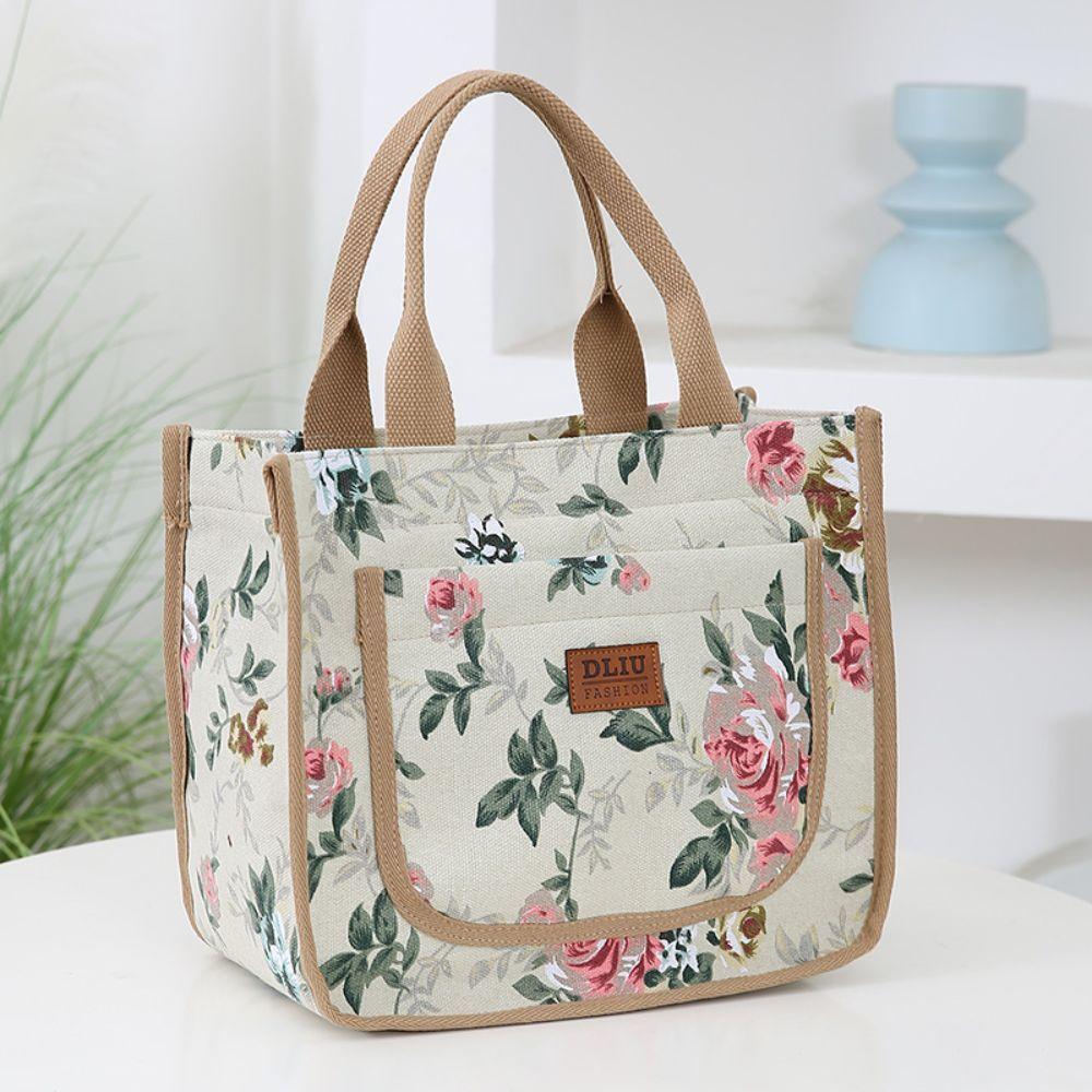 Lunchtasche mit ästhetischem Blumendruck, isoliert, große Kapazität, Thermo-Kühlhandtasche für Schule, Arbeit, Reisen, Picknick rosa von Joom DACH