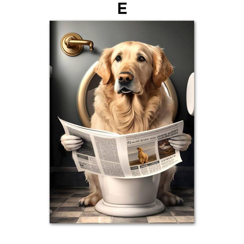 Lustige Badezimmer-Wanddekoration, Tiere, die auf der Toilette sitzen und eine Zeitung lesen, Poster, Elefant, Löwe, Nashorn, Kunstdruck auf Leinwand 40X50cm No Framed von Joom DACH