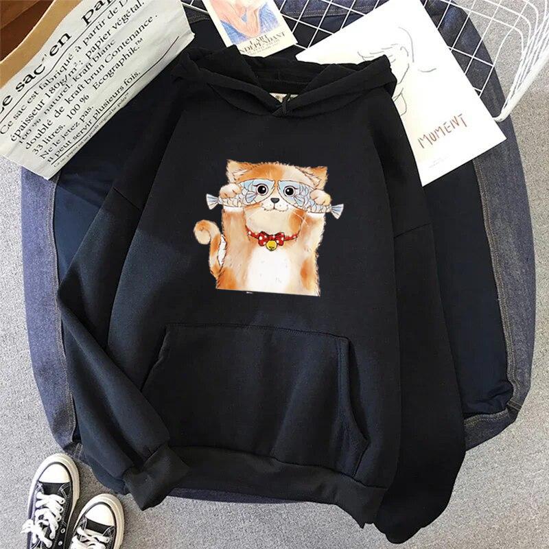 Lustige Die Katze Hoodie Frauen Mode Kawaii Koreanische Harajuku Sweatshirt Weibliche 90er Jahre Cartoon Kleidung Weibliche Kapuze Übergroßen Mädchen XL von Joom DACH