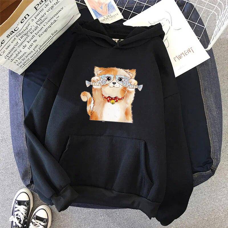 Lustige Die Katze Hoodie Frauen Mode Kawaii Koreanische Harajuku Sweatshirt Weibliche 90er Jahre Cartoon Kleidung Weibliche Kapuze Übergroßen Mädchen XL von Joom DACH
