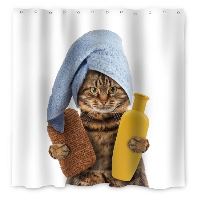 Lustige Duschvorhänge, Badezimmer-Vorhang mit Haken, Dekor, wasserdicht, Katze, Hund, 3D-Bad, 180 x 180 cm, kreativer Persönlichkeits-Duschvorhang W150xH180cm von Joom DACH