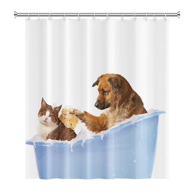 Lustige Duschvorhänge, Badezimmer-Vorhang mit Haken, Dekor, wasserdicht, Katze, Hund, 3D-Bad, 180 x 180 cm, kreativer Persönlichkeits-Duschvorhang W150xH180cm von Joom DACH