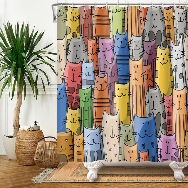 Lustige Duschvorhänge, Badezimmer-Vorhang mit Haken, Dekor, wasserdicht, Katze, Hund, 3D-Bad, 180 x 180 cm, kreativer Persönlichkeits-Duschvorhang W150xH180cm von Joom DACH