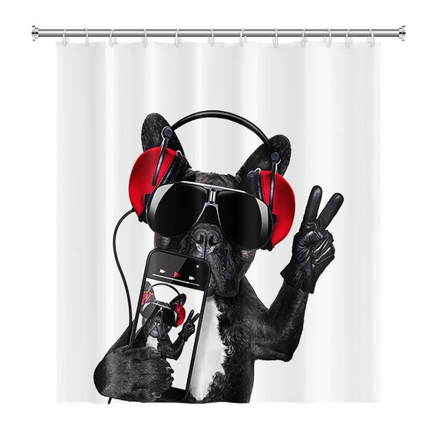 Lustige Duschvorhänge, Badezimmer-Vorhang mit Haken, Dekor, wasserdicht, Katze, Hund, 3D-Bad, 180 x 180 cm, kreativer Persönlichkeits-Duschvorhang W150xH180cm von Joom DACH