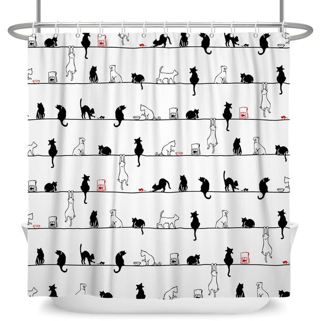 Lustige Duschvorhänge, Badezimmer-Vorhang mit Haken, Dekor, wasserdicht, Katze, Hund, 3D-Bad, 180 x 180 cm, kreativer Persönlichkeits-Duschvorhang W150xH180cm von Joom DACH