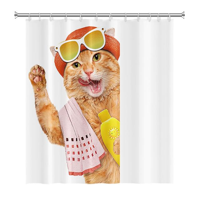 Lustige Duschvorhänge, Badezimmer-Vorhang mit Haken, Dekor, wasserdicht, Katze, Hund, 3D-Bad, 180 x 180 cm, kreativer Persönlichkeits-Duschvorhang W180xH200cm von Joom DACH