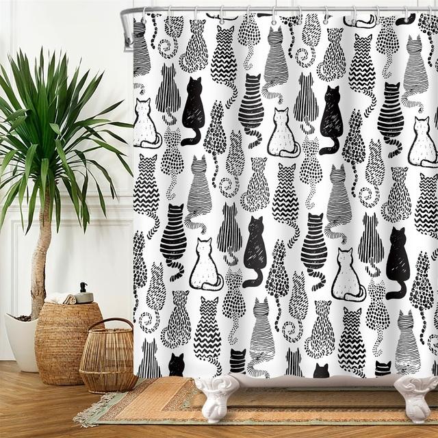 Lustige Duschvorhänge, Badezimmer-Vorhang mit Haken, Dekor, wasserdicht, Katze, Hund, 3D-Bad, 180 x 180 cm, kreativer Persönlichkeits-Duschvorhang W180xH200cm von Joom DACH