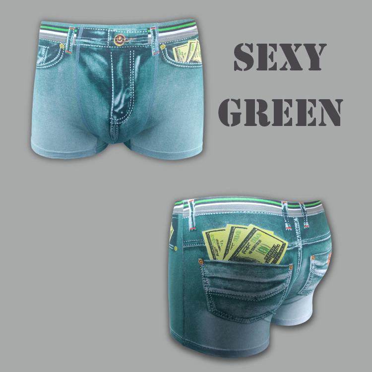 Lustige Neuheit Herren Boxer Trunk Unterwäsche Shorts Erwachsene Denim Druck Jeans Baumwolle Stretch Unterwäsche XXL grün von Joom DACH