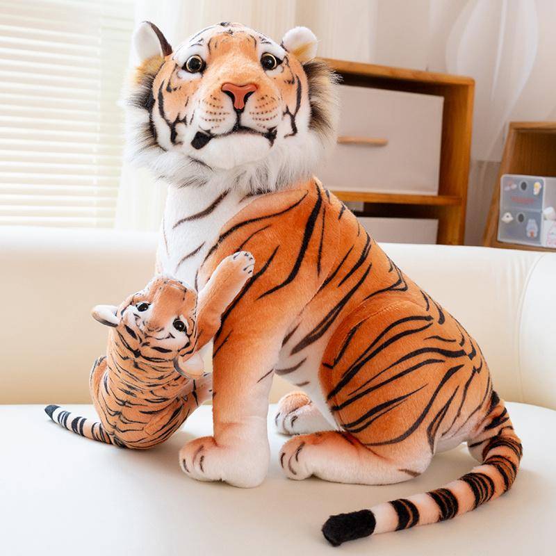 Lustige Simulation Mutter-Kind-Tier-Plüschpuppe, lebensechtes Leoparden-Tiger-Löwen-Plüschtier, Heimdekoration, Geschenk für Jungen und Mädchen about 45cm von Joom DACH