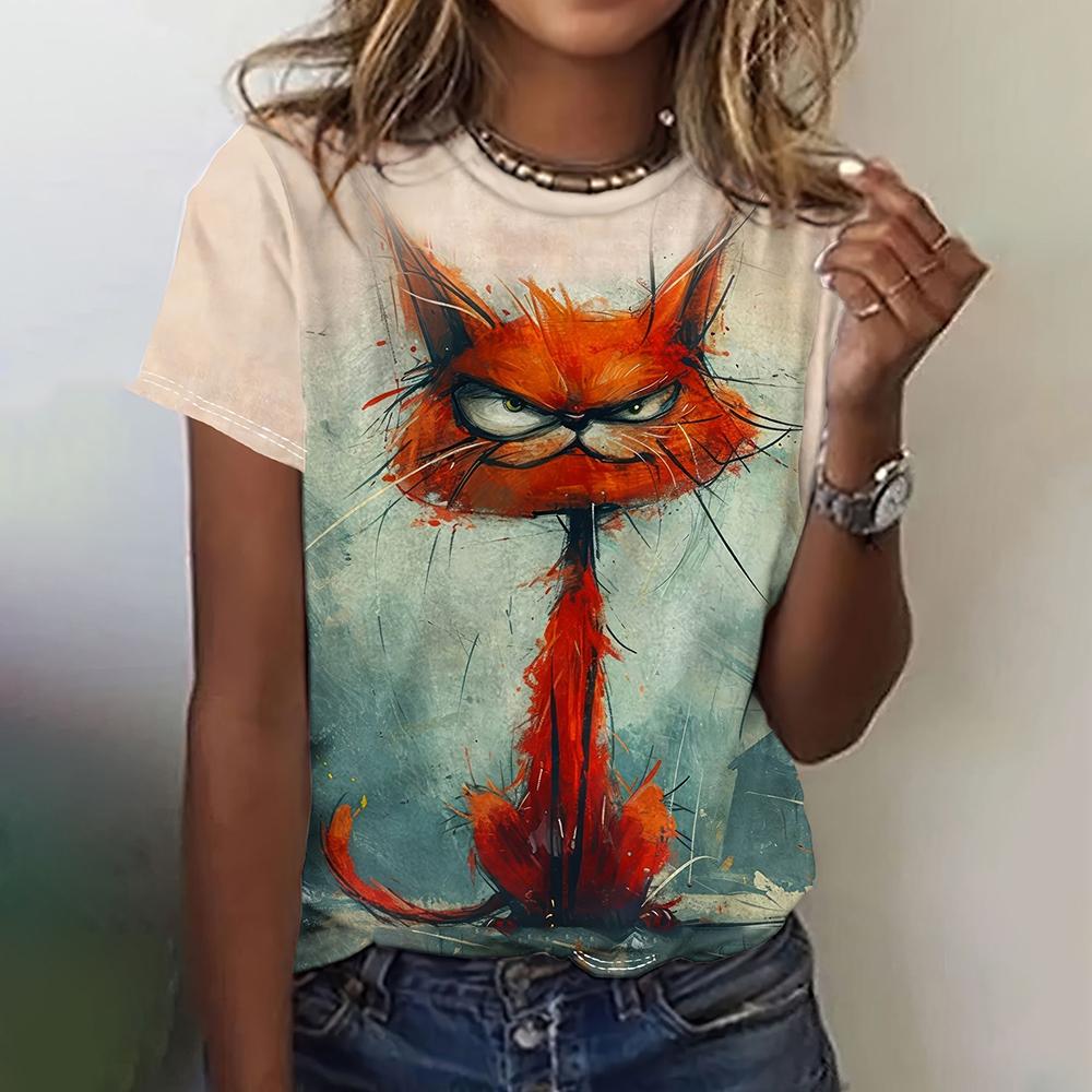 Lustige T-Shirts mit Tiergrafik für Damen, lässiges Kurzarm-Top, Kawaii-Mode, Übergröße, weibliche Kleidung, Damen, Sommer-T-Shirts M von Joom DACH