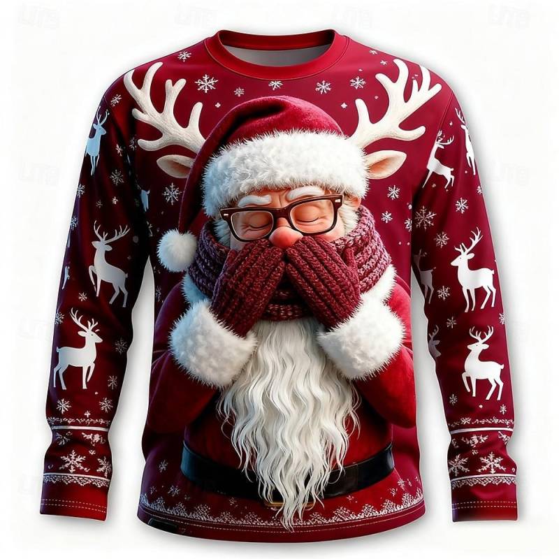 Lustige Weihnachtsmann-Grafik Herren-T-Shirts Mode Weihnachts-Stil Langarm Rundhals Pullover Festival Familienparty Kleidung XXL von Joom DACH