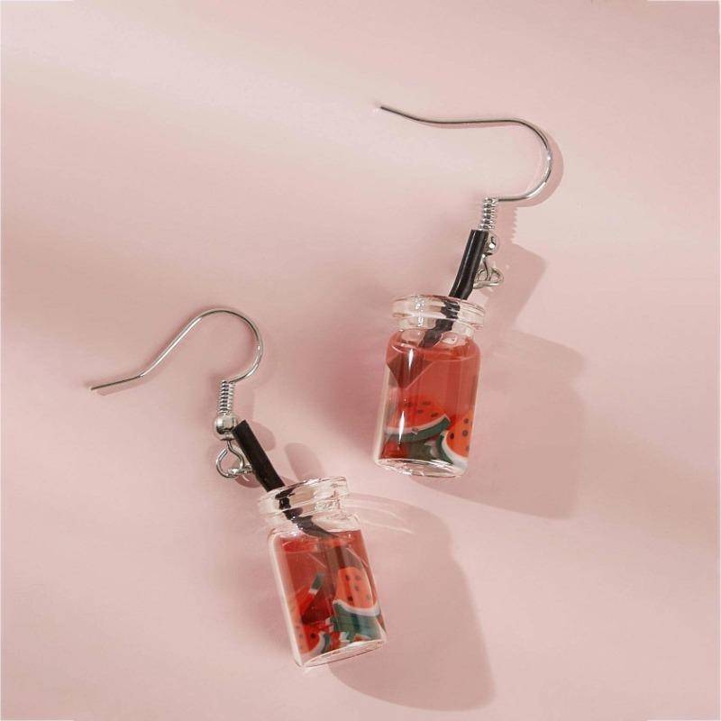 Lustige kreative Simulation Fruchtblasentee-Ohrringe, süße kleine Harajuku-Ohrringe für Mädchen rot von Joom DACH