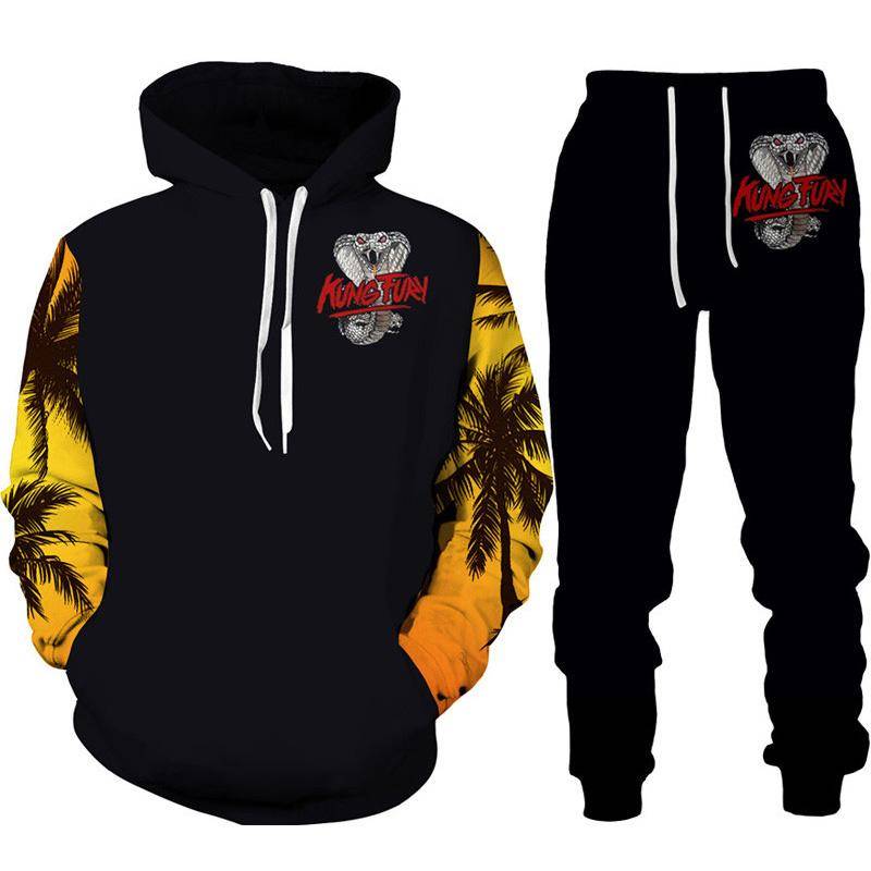 Lustiger Cobra Kai 3D-Druck-Trainingsanzug für Herren, cooler Hoodie/Hosen/Anzug Hip Hop 2022, modisches Langarm-Jogging-Sportbekleidungs-Athletik-Set 2XL braun von Joom DACH