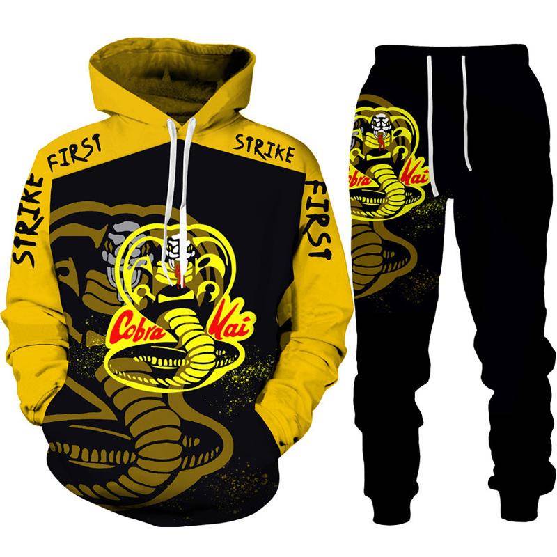 Lustiger Cobra Kai 3D-Druck-Trainingsanzug für Herren, cooler Hoodie/Hosen/Anzug Hip Hop 2022, modisches Langarm-Jogging-Sportbekleidungs-Athletik-Set L blau von Joom DACH
