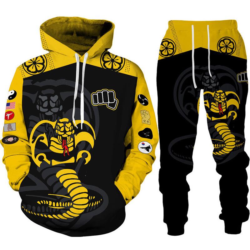 Lustiger Cobra Kai 3D-Druck-Trainingsanzug für Herren, cooler Hoodie/Hosen/Anzug Hip Hop 2022, modisches Langarm-Jogging-Sportbekleidungs-Athletik-Set L schwarz von Joom DACH