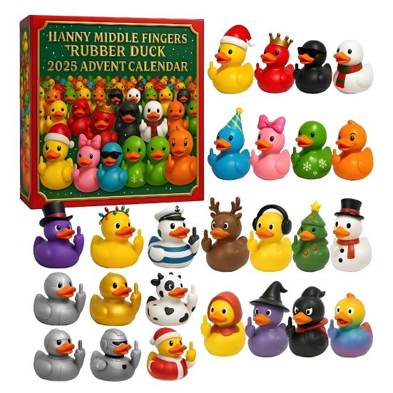 Lustiger Französische Bulldogge Stinkefinger Gummi-Ente Adventskalender 24 Weihnachts-Countdown-Box für Baumdeko Festliches Badespielzeug Geschenk für Kinder Erwachsene A von Joom DACH