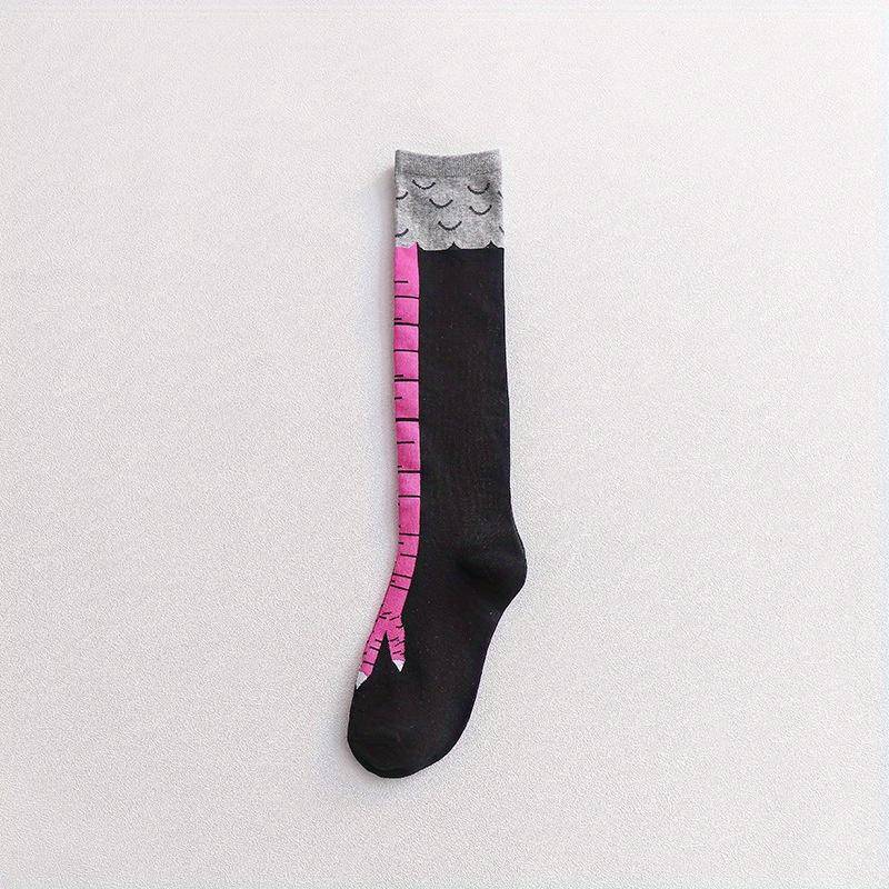 Lustiger Hühnerpfotenstrumpf Overknee-Druck Dünnes Bein Lange Strümpfe Damen Frühling Herbst Winter Mittelschule Mädchensocken one-size von Joom DACH
