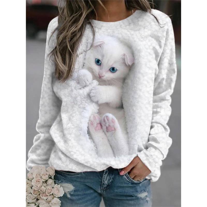 Lustiger Kapuzenpullover mit Katzendruck, Damenmode, Rundhals-Sweatshirt, Tierjacke, Damenpullover, Innenbekleidung, Kawaii-Sweatshirt, Damen M von Joom DACH