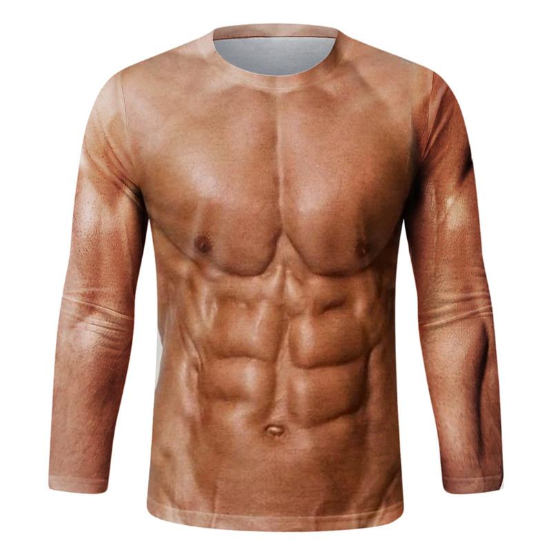 Lustiges Fake-Muskel-Grafik-T-Shirt Herren Langarm-T-Shirt Neuankömmling Sport 3D-bedrucktes T-Shirt Lässig Frühling Lauf-Tees Tops 2XL von Joom DACH