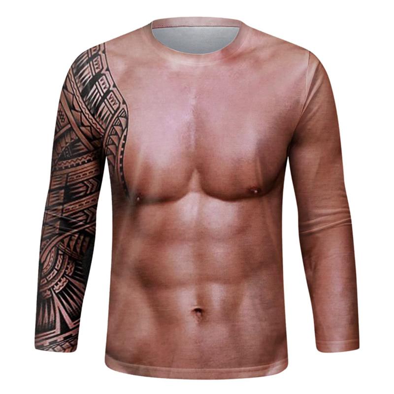 Lustiges Fake-Muskel-Grafik-T-Shirt Herren Langarm-T-Shirt Neuankömmling Sport 3D-bedrucktes T-Shirt Lässig Frühling Lauf-Tees Tops 4XL von Joom DACH