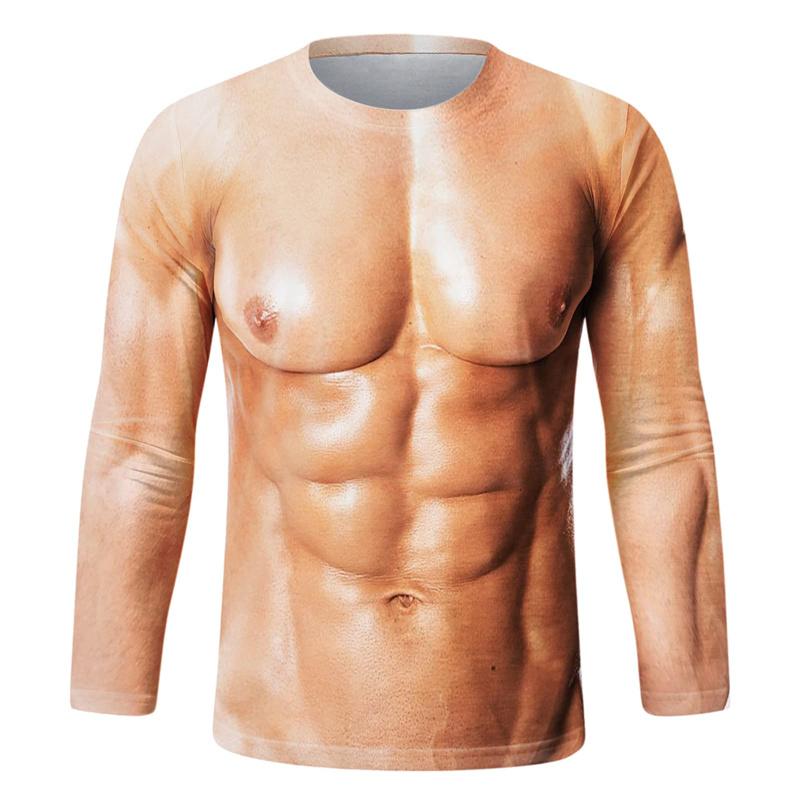 Lustiges Fake-Muskel-Grafik-T-Shirt Herren Langarm-T-Shirt Neuankömmling Sport 3D-bedrucktes T-Shirt Lässig Frühling Lauf-Tees Tops XL von Joom DACH