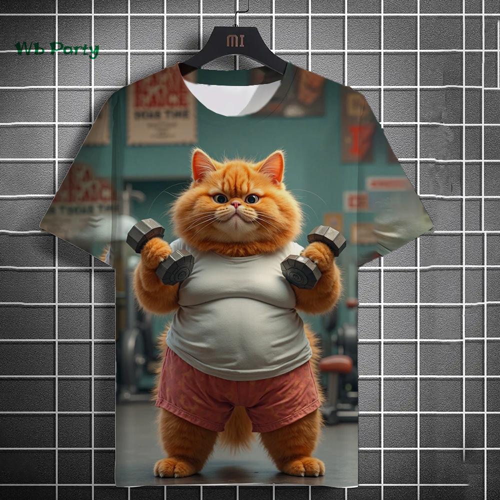 Lustiges Herren-T-Shirt 3D Fitness Katze Print Kurzarm T-Shirt Übergroße Herrenbekleidung Sommer Street Casual Top Lustiges Tier-T-Shirt 5XL von Joom DACH