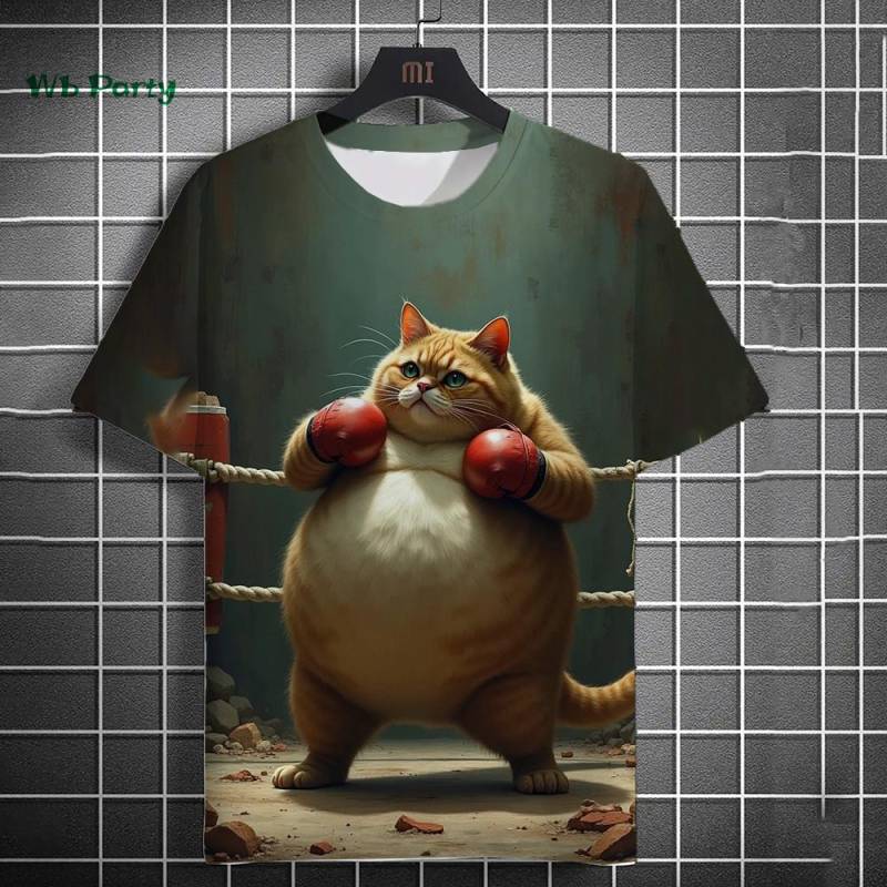 Lustiges Herren-T-Shirt 3D Fitness Katze Print Kurzarm T-Shirt Übergroße Herrenbekleidung Sommer Street Casual Top Lustiges Tier-T-Shirt 6XL von Joom DACH