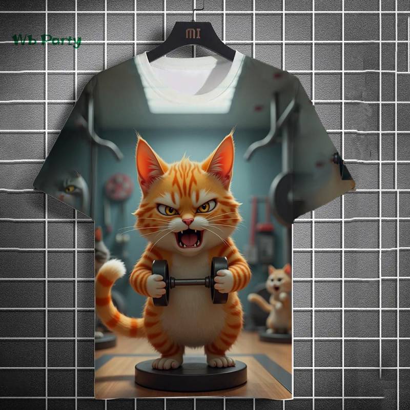 Lustiges Herren-T-Shirt 3D Fitness Katze Print Kurzarm T-Shirt Übergroße Herrenbekleidung Sommer Street Casual Top Lustiges Tier-T-Shirt 6XL von Joom DACH